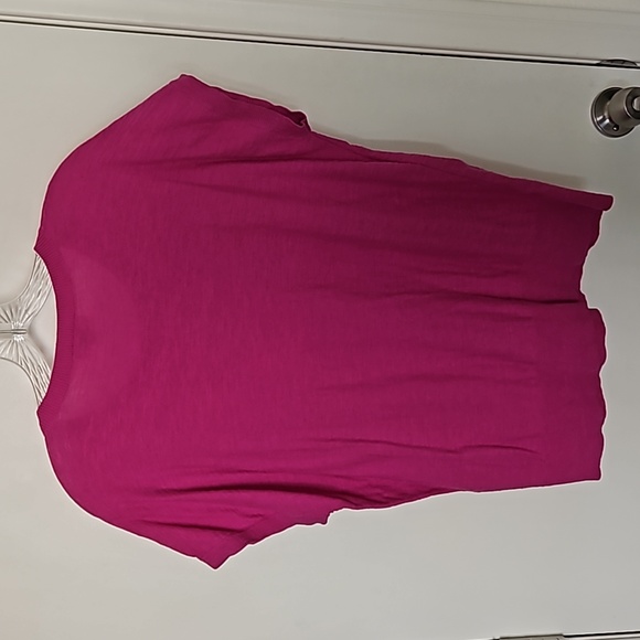 Loft Outlet 100% Cotton Crewneck Cap Sleeve Knit Top in Hot Pink Size Large - Picture 3 of 4